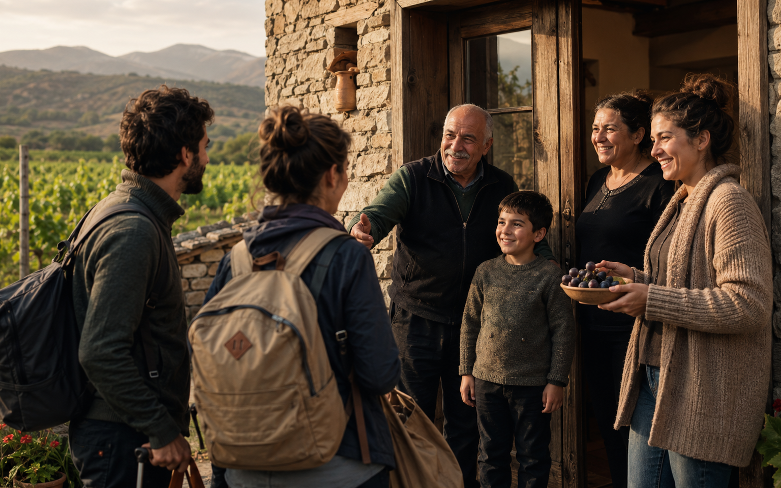 A Georgian family welcoming travelers to their home
